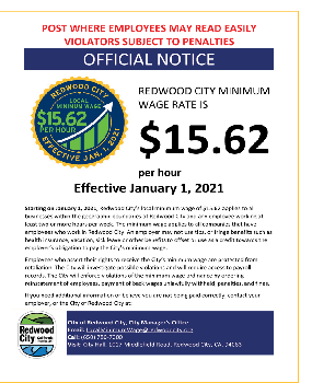 Redwood City Minimum Wage Official Notice