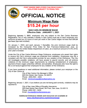 City of San Carlos Minimum Wage Official Notice