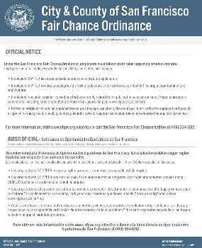 City of San Francisco Fair Chance Ordinance Notice